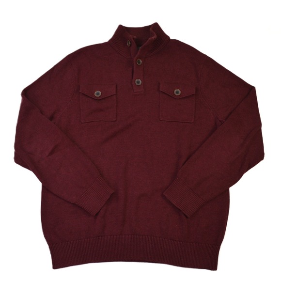 Banana Republic Other - Banana‎ Republic Mens Burgundy Mock Neck Button Pocket Sweater Size L